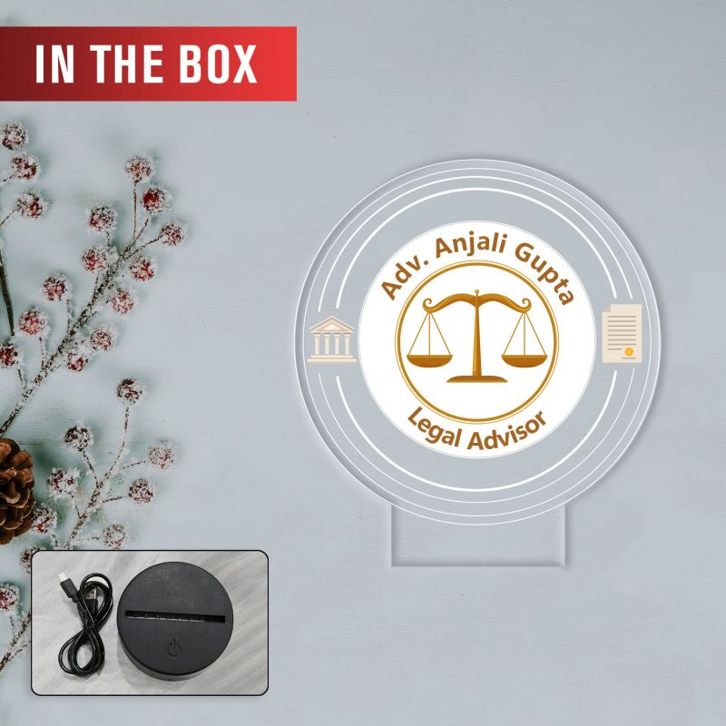 Personalized Advocate LED Lamp, Custom Name Acrylic Light with Automatic Color Changing Light Advocat Office Decorative Desk Lamp with Black Base GIF for Lawyer & Advocate